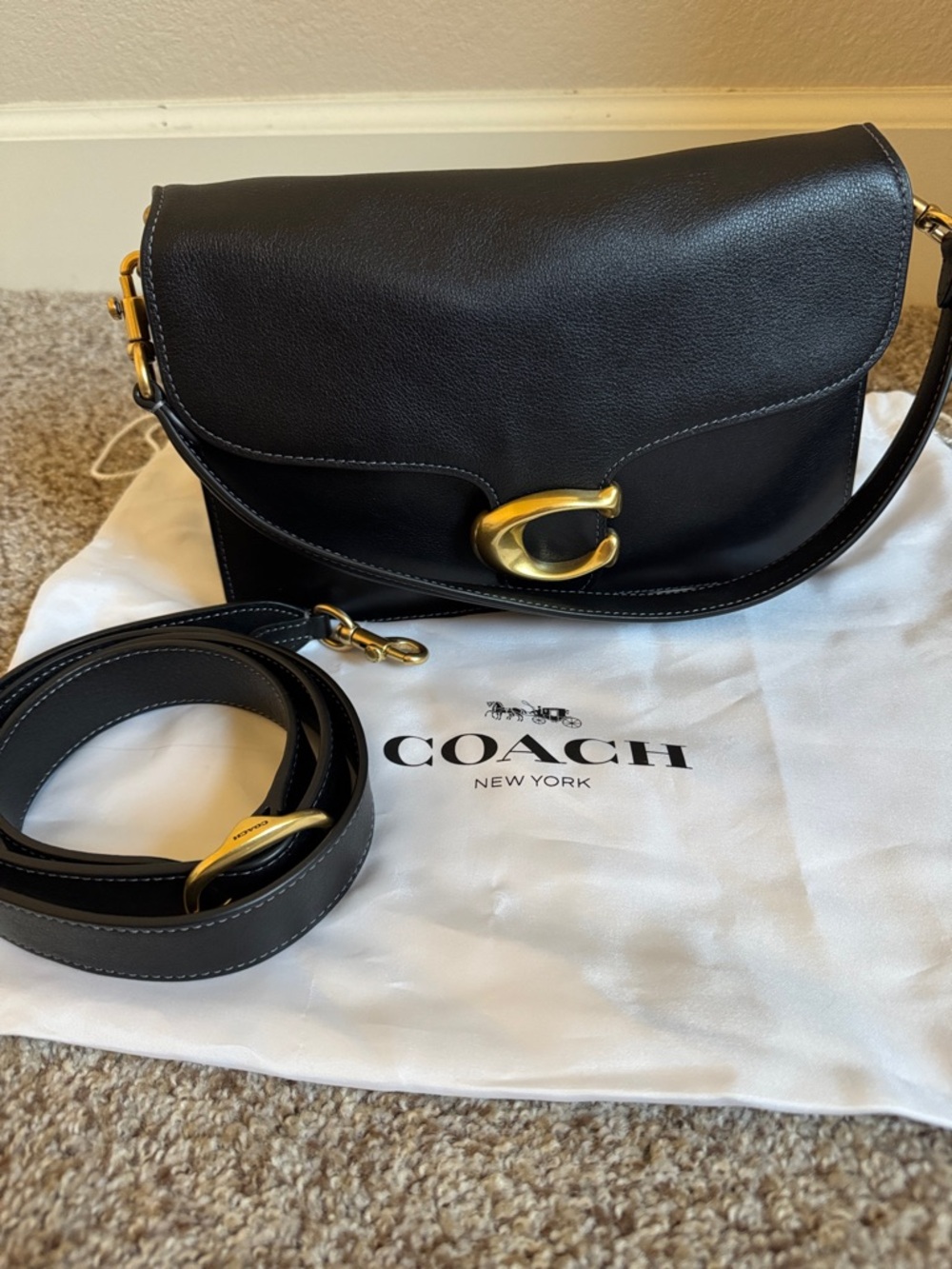 Coach Black Leather Crossbody Bag with Gold Hardware